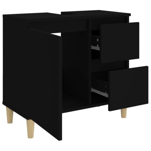 Wooden Bathroom Cabinet Storage Unit Wash Sink Drawers Shelf Black 65x33x60cm - Image 6