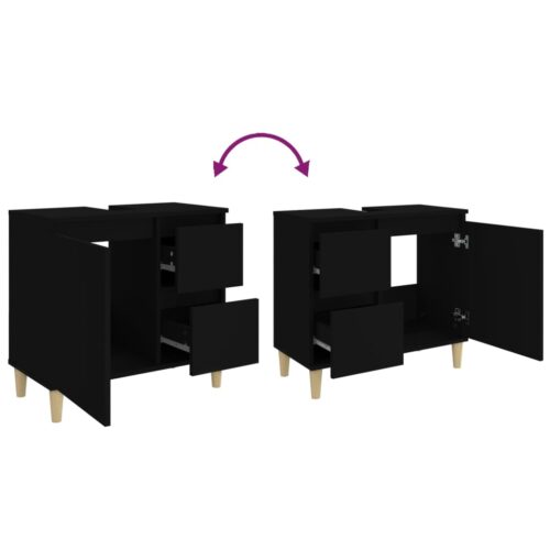 Wooden Bathroom Cabinet Storage Unit Wash Sink Drawers Shelf Black 65x33x60cm - Image 9