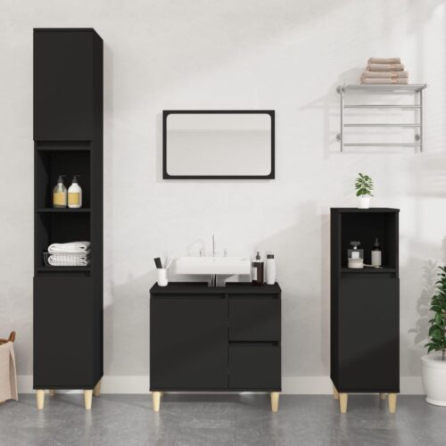 Wooden Bathroom Cabinet Storage Unit Wash Sink Drawers Shelf Black 65x33x60cm - Image 12