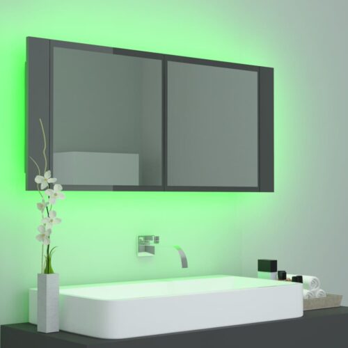 LED Bathroom Mirror Cabinet High Gloss Grey 100x12x45cm Acrylic - Image 9