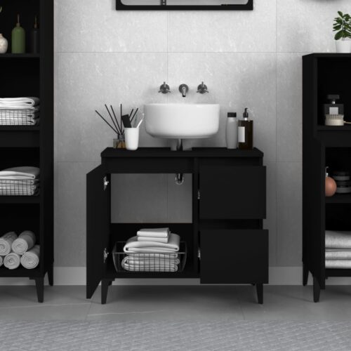 Wooden Bathroom Cabinet Storage Unit Wash Sink Drawers Shelf Freestanding Black - Image 3
