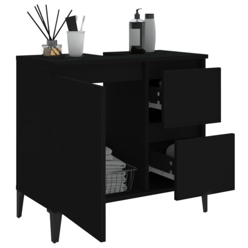 Wooden Bathroom Cabinet Storage Unit Wash Sink Drawers Shelf Freestanding Black - Image 4