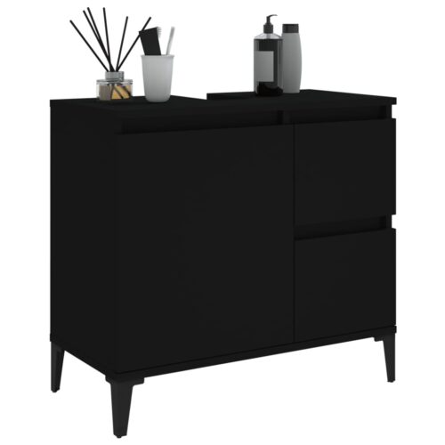 Wooden Bathroom Cabinet Storage Unit Wash Sink Drawers Shelf Freestanding Black - Image 5
