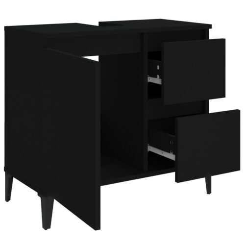 Wooden Bathroom Cabinet Storage Unit Wash Sink Drawers Shelf Freestanding Black - Image 6