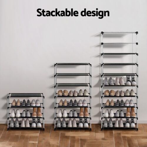 Artiss Shoe Rack Cabinet Removable Cover 10 tier Black - Image 6