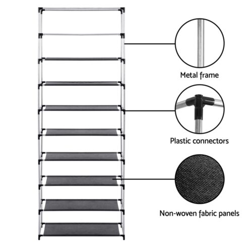 Artiss Shoe Rack Cabinet Removable Cover 10 tier Black - Image 7