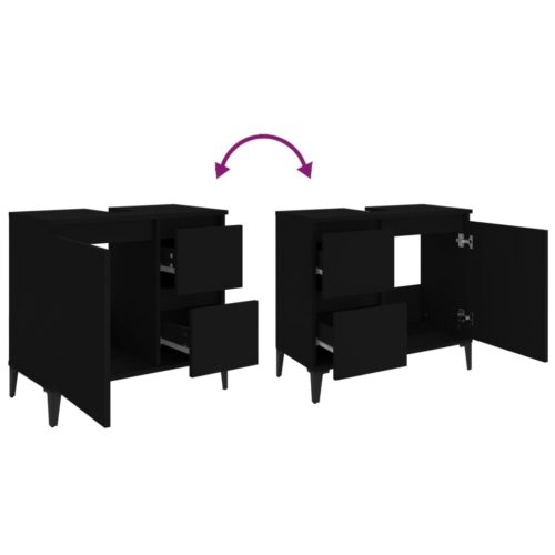 Wooden Bathroom Cabinet Storage Unit Wash Sink Drawers Shelf Freestanding Black - Image 9