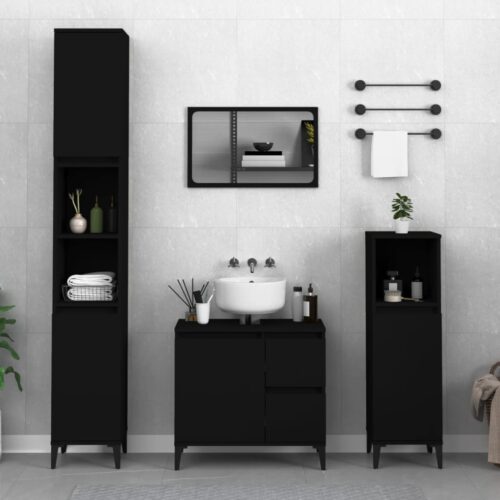 Wooden Bathroom Cabinet Storage Unit Wash Sink Drawers Shelf Freestanding Black - Image 12