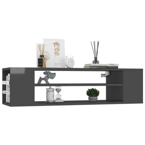 High Gloss Wall Mounted Storage Shelf Bookshelf Unit TV Stand Cabinet Rack Grey - Image 3