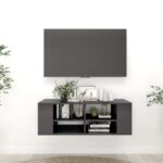 Wall-Mounted TV Cabinet High Gloss Grey 102x35x35cm Engineered Wood