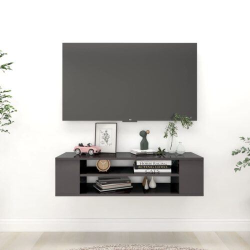 High Gloss Wall Mounted Storage Shelf Bookshelf Unit TV Stand Cabinet Rack Grey - Image 8