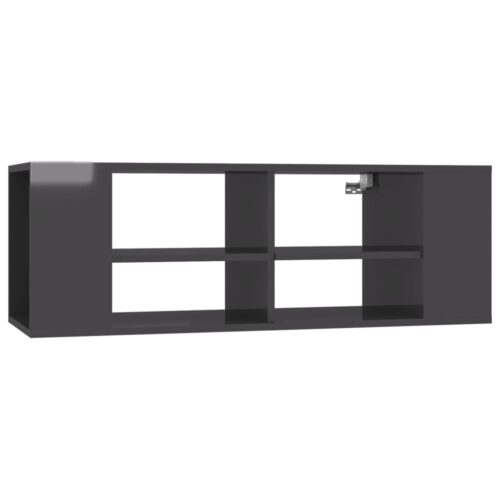 Wall-Mounted TV Cabinet High Gloss Grey 102x35x35cm Engineered Wood - Image 2