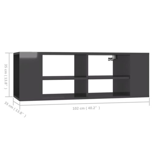 Wall-Mounted TV Cabinet High Gloss Grey 102x35x35cm Engineered Wood - Image 7