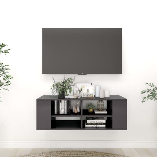 Wall-Mounted TV Cabinet High Gloss Grey 102x35x35cm Engineered Wood - Image 8