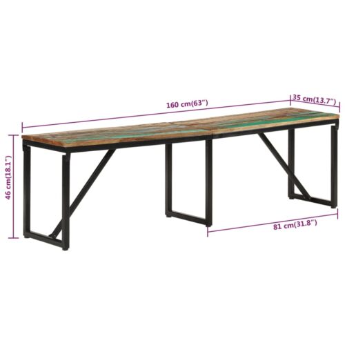 Bench 160x35x46cm Solid Wood Reclaimed - Image 8