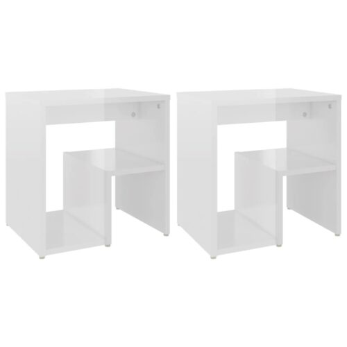 Bed Cabinets 2pcs High Gloss White 40x30x40cm Engineered Wood