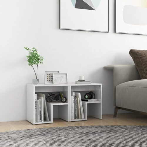 Bed Cabinets 2pcs High Gloss White 40x30x40cm Engineered Wood - Image 9
