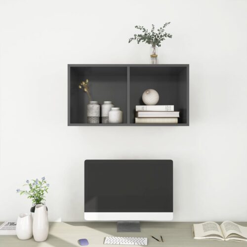 Wall Mounted Storage Shelf Bookshelf TV Unit Stand Cabinet Bookcase Rack Grey - Image 7