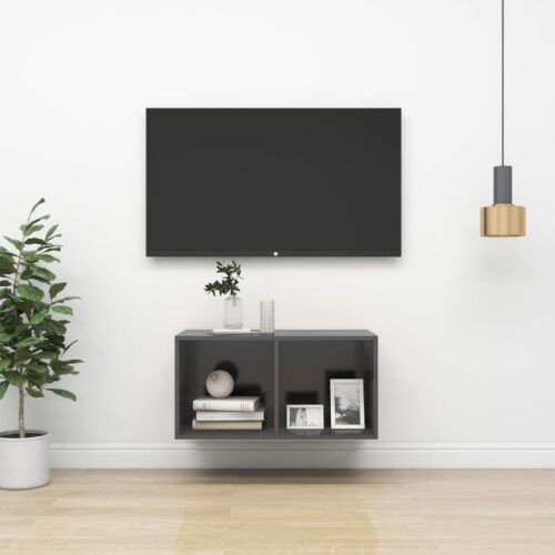 Wall Mounted Storage Shelf Bookshelf TV Unit Stand Cabinet Bookcase Rack Grey - Image 10