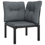Garden Corner Chair with Cushions Black Grey Poly Rattan