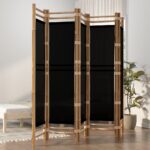Folding 5-Panel Room Divider 200cm Bamboo Canvas