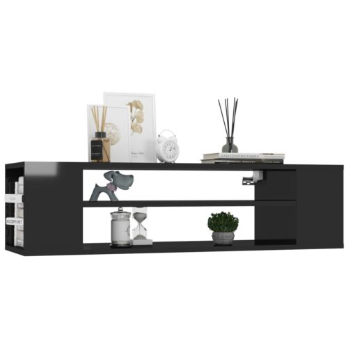 High Gloss Wall Entertainment Unit TV Stand Cabinet Console Storage Rack Shelf Black - Image 3