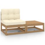2-Piece Garden Lounge Set with Cushions Honey Brown Pinewood