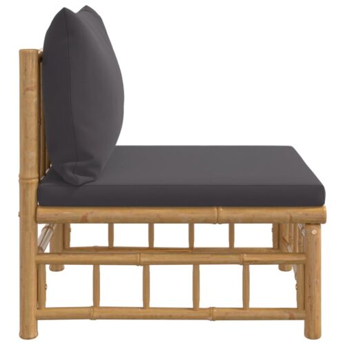 Garden Middle Sofa with Dark Grey Cushions Bamboo - Image 4