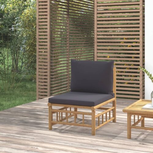 Garden Middle Sofa with Dark Grey Cushions Bamboo - Image 8