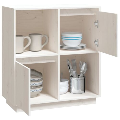 Sideboard White 74x35x80cm Solid Wood Pine - Image 4