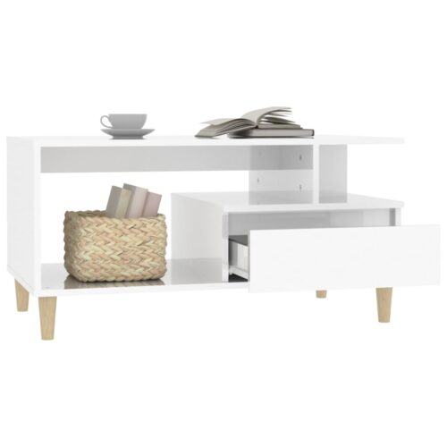 Coffee Table High Gloss White 90x49x45cm Engineered Wood - Image 4