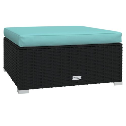 Garden Footrest with Cushion Black 70x70x30cm Poly Rattan - Image 2