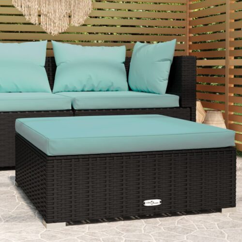 Garden Footrest with Cushion Black 70x70x30cm Poly Rattan - Image 6