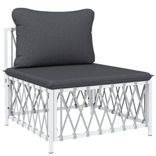 Garden Middle Sofa with Cushions White Woven Fabric - Image 2