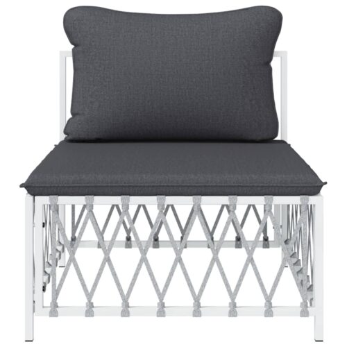 Garden Middle Sofa with Cushions White Woven Fabric - Image 3