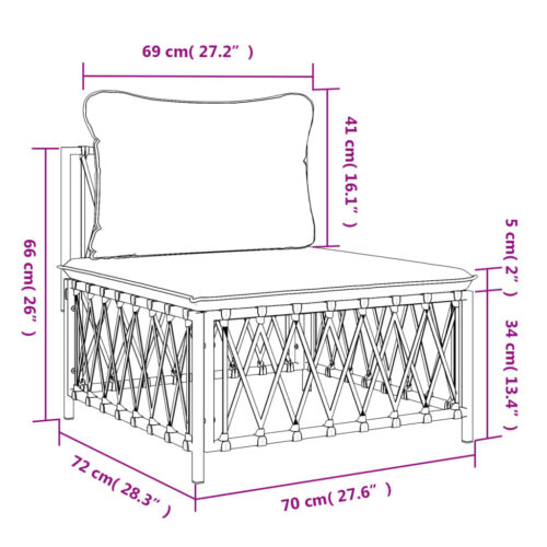 Garden Middle Sofa with Cushions White Woven Fabric - Image 7