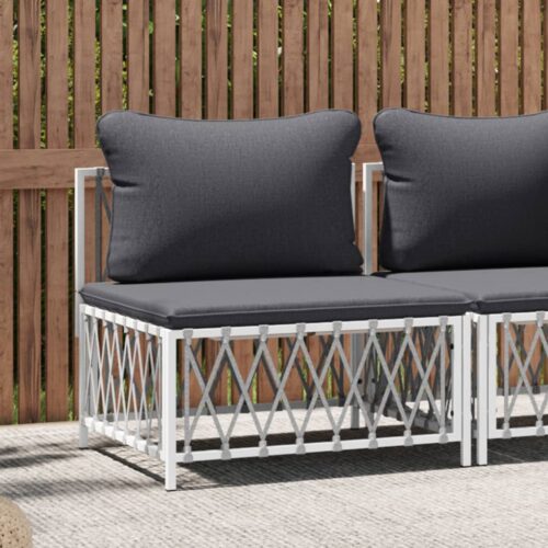 Garden Middle Sofa with Cushions White Woven Fabric - Image 8