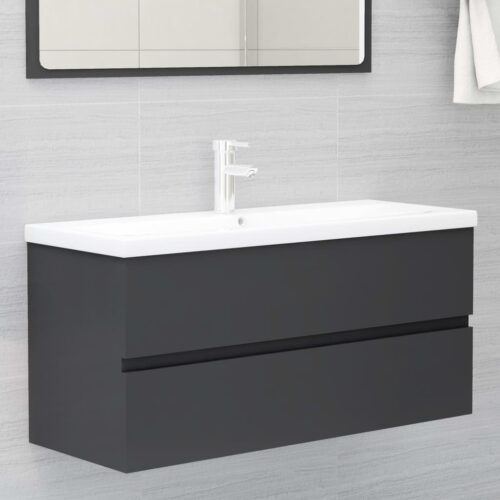 2-Piece Bathroom Furniture Set Grey Engineered Wood - Image 10