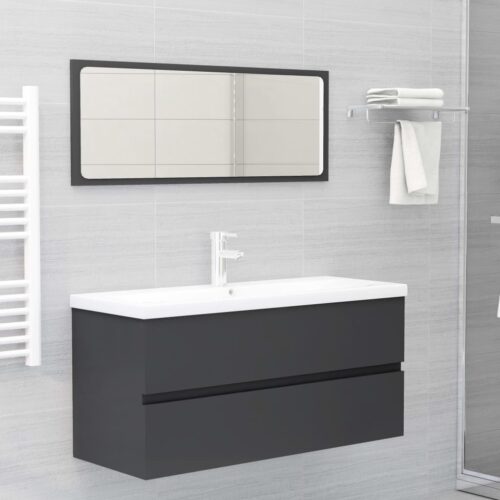 2-Piece Bathroom Furniture Set Grey Engineered Wood - Image 12