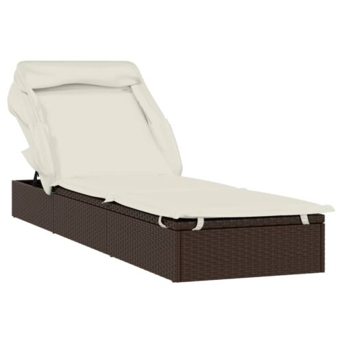 Sunbed with Foldable Roof Brown 213x63x97cm Poly Rattan - Image 2