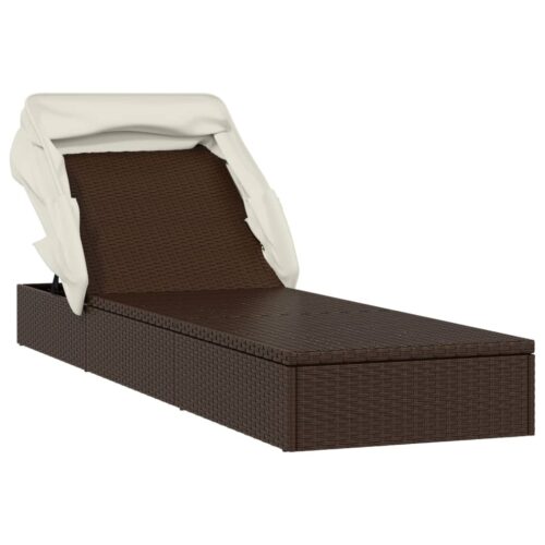 Sunbed with Foldable Roof Brown 213x63x97cm Poly Rattan - Image 3