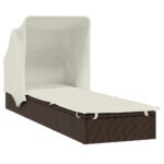 Sunbed with Foldable Roof Brown 213x63x97cm Poly Rattan