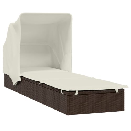 Sunbed with Foldable Roof Brown 213x63x97cm Poly Rattan