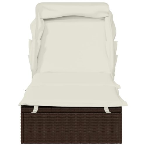 Sunbed with Foldable Roof Brown 213x63x97cm Poly Rattan - Image 5