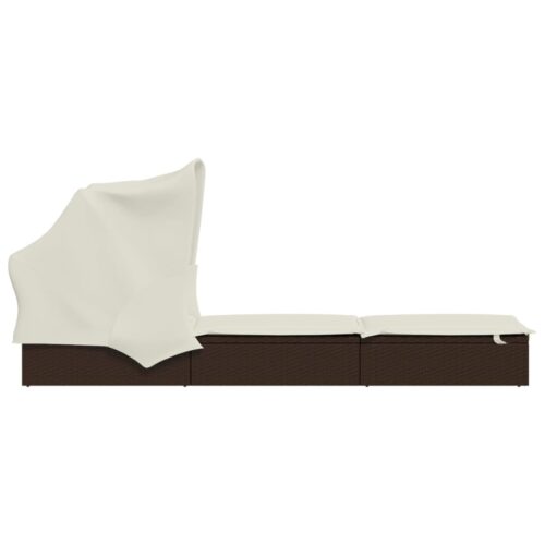 Sunbed with Foldable Roof Brown 213x63x97cm Poly Rattan - Image 6