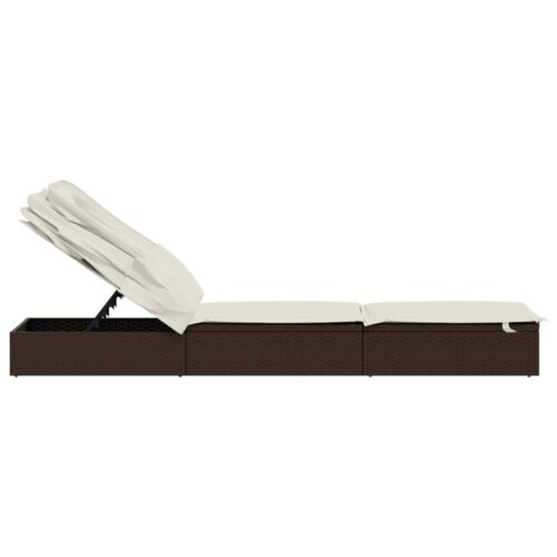 Sunbed with Foldable Roof Brown 213x63x97cm Poly Rattan - Image 7
