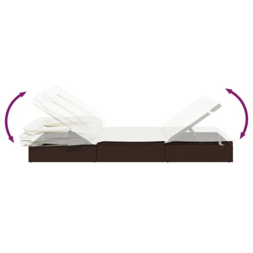 Sunbed with Foldable Roof Brown 213x63x97cm Poly Rattan - Image 8