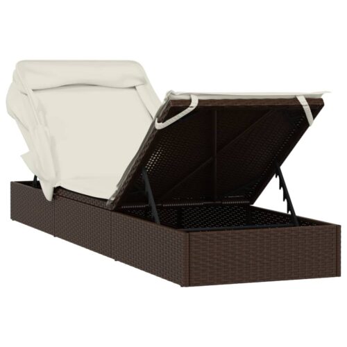 Sunbed with Foldable Roof Brown 213x63x97cm Poly Rattan - Image 9