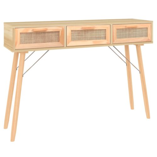 Console Table Brown 105x30x75cm Solid Wood Pine Natural Rattan - Image 2