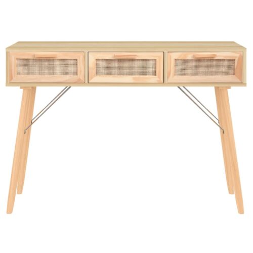 Console Table Brown 105x30x75cm Solid Wood Pine Natural Rattan - Image 3